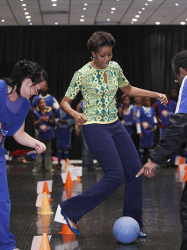 Michelle Obama showing her football skills