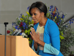 Michelle Obama giving an address to the Young African Women Leaders