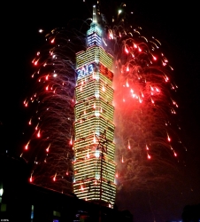 Fireworks illuminate the sky around Burj Khalifa, the tallest building in the world, during celebrat