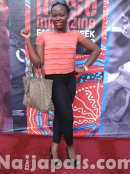 ADEBOLA SOGEYINBO is wearing a top from H&M, bag from Gucci, leggings from Topshop. She finishes